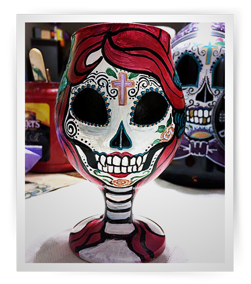 Hand-painted lady suger skull snifter drinkware